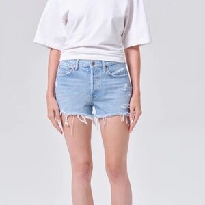 AGOLDE Parker Vintage Cut Off Short Swapmeet Light Blue Distressed Denim Size 26